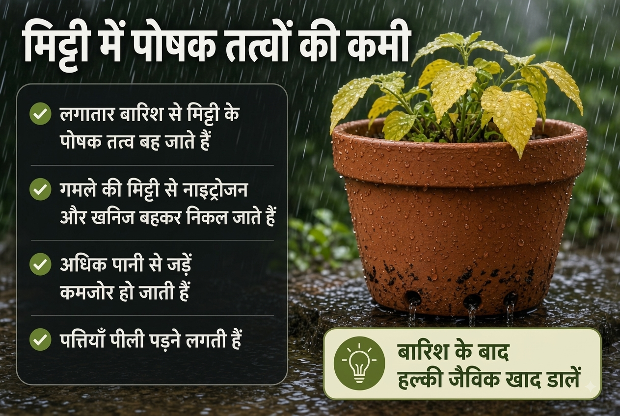 बारिश में मिट्टी और पौधों में पोषक तत्वों की कमी