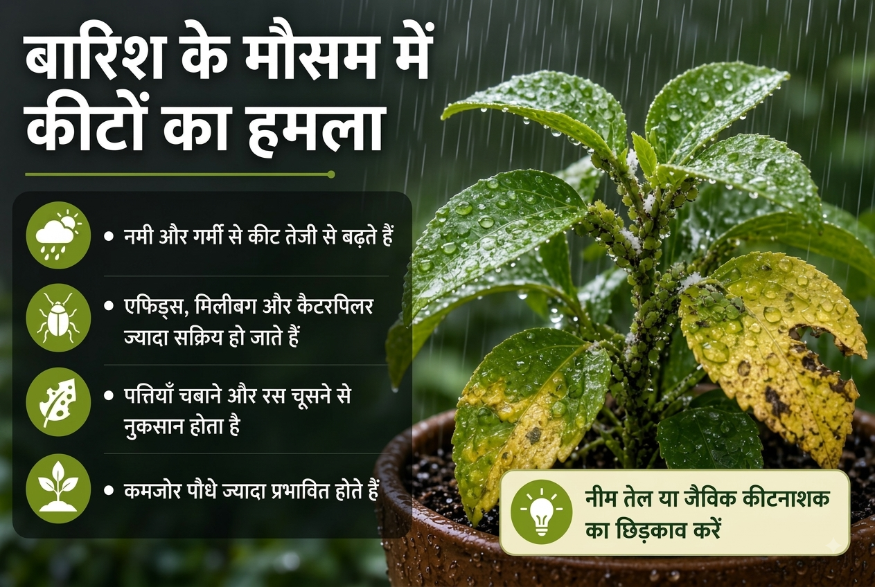 बारिश में पौधों की पत्तियाँ पीली