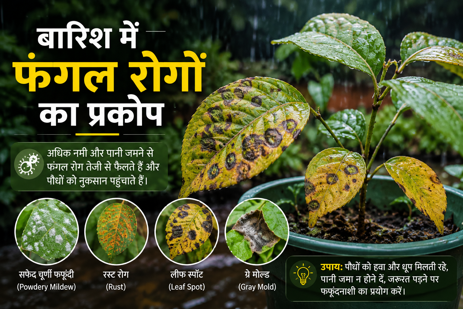बारिश में पौधों की पत्तियों पर फंगल रोग